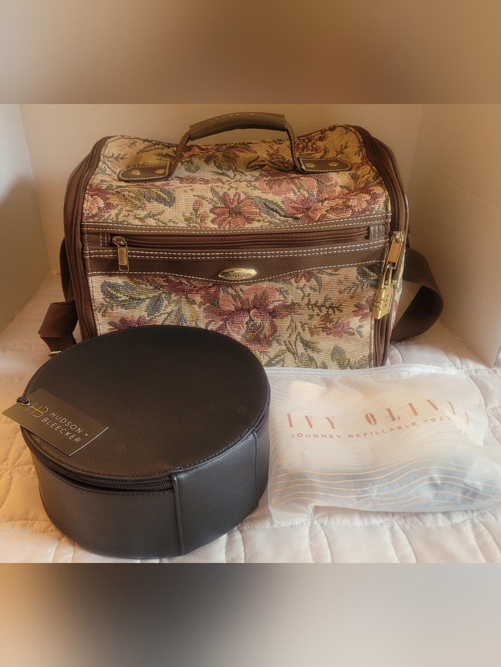 Jaguar Floral Tapestry Travel Carry-on Bag Hudson Bleecker Case & Refillable Kit